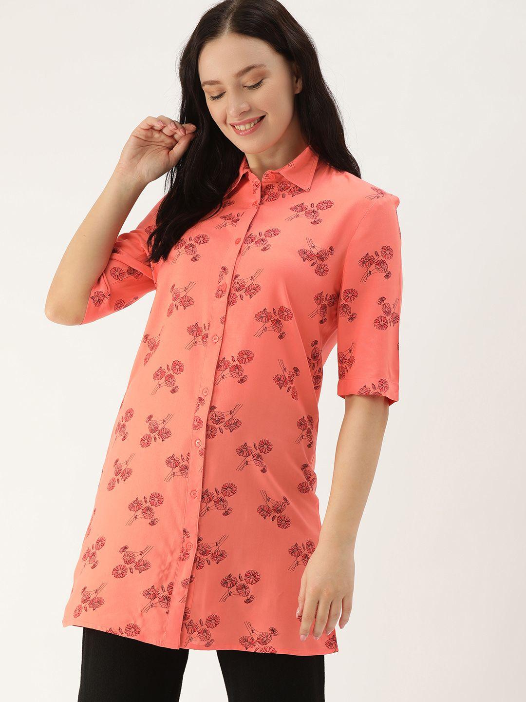 etc women peach-coloured printed sleep shirt