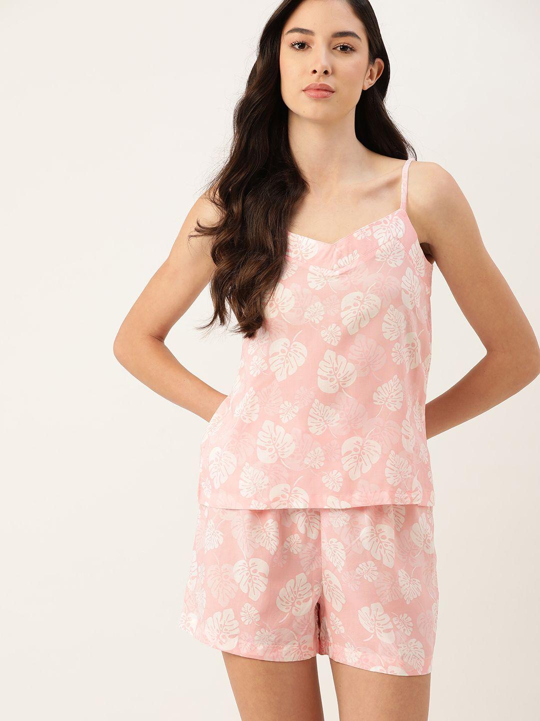 etc women pink & white printed night suit