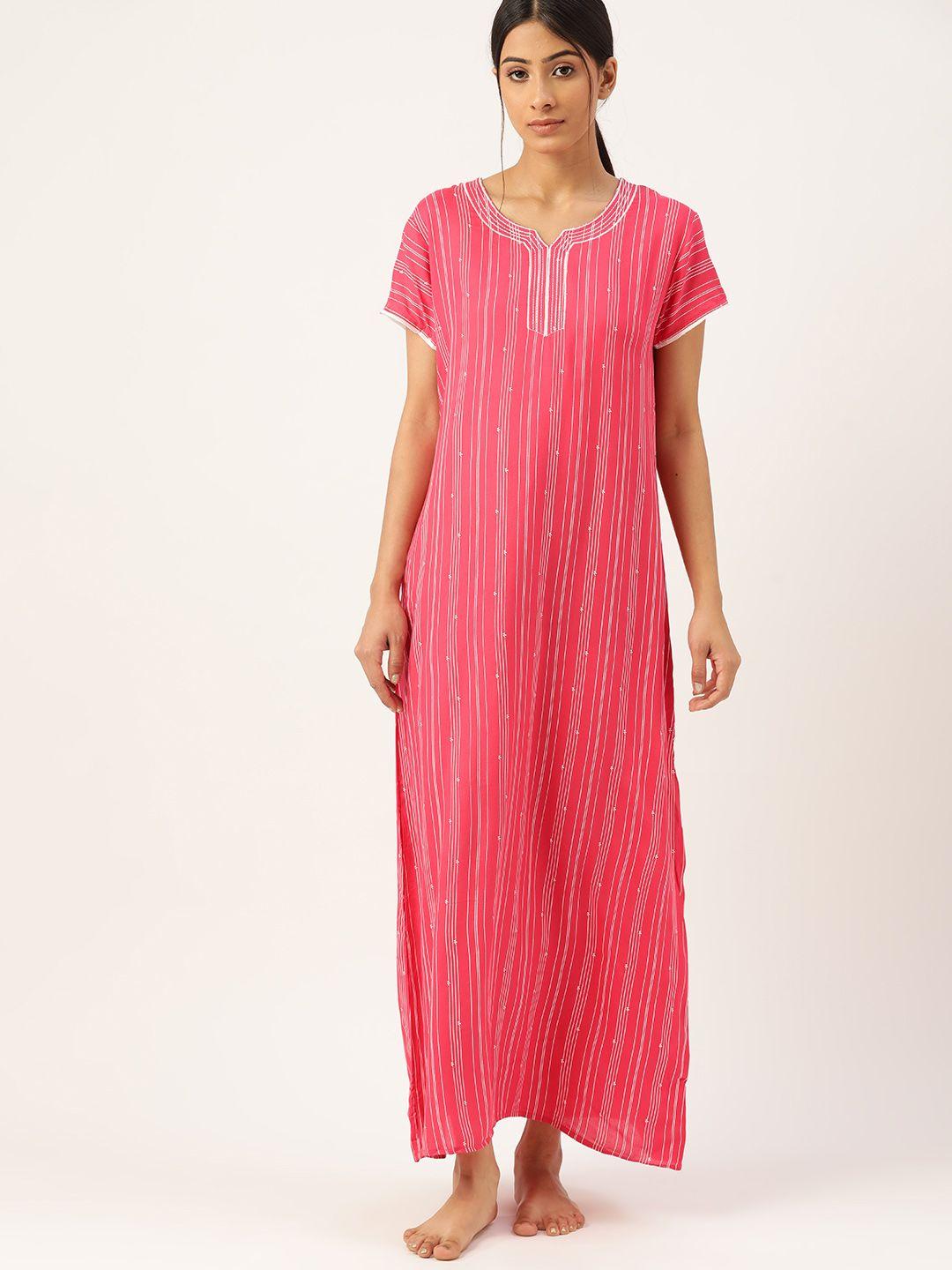 etc women pink & white striped maxi nightdress