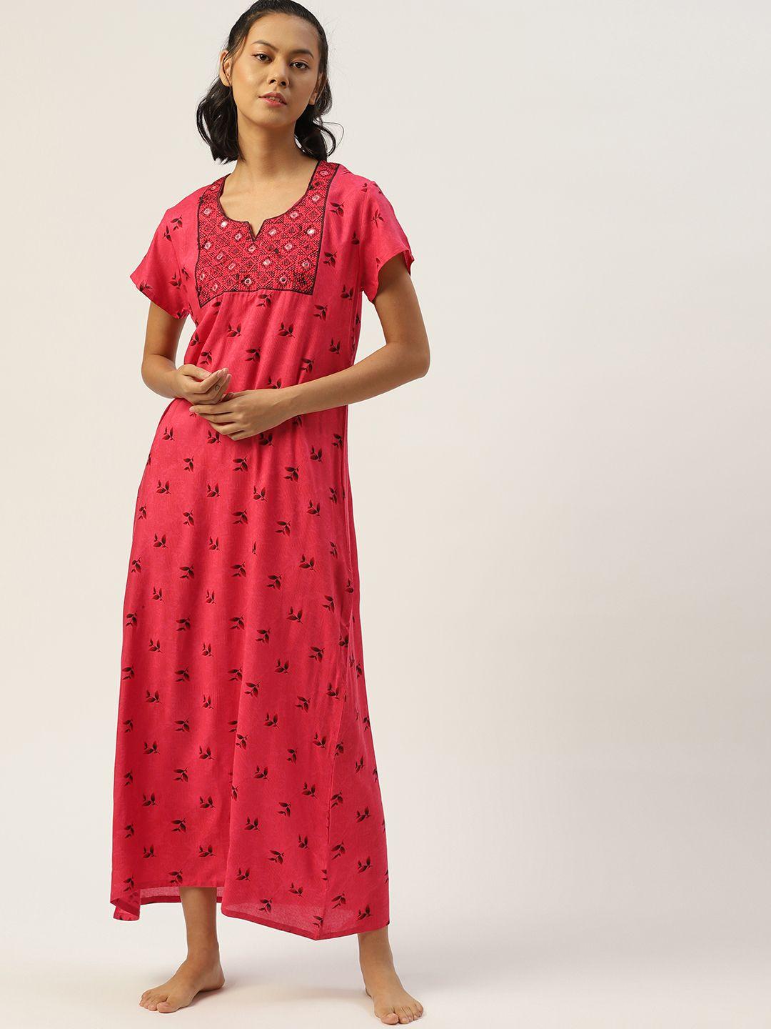 etc women pink floral printed maxi nightdress