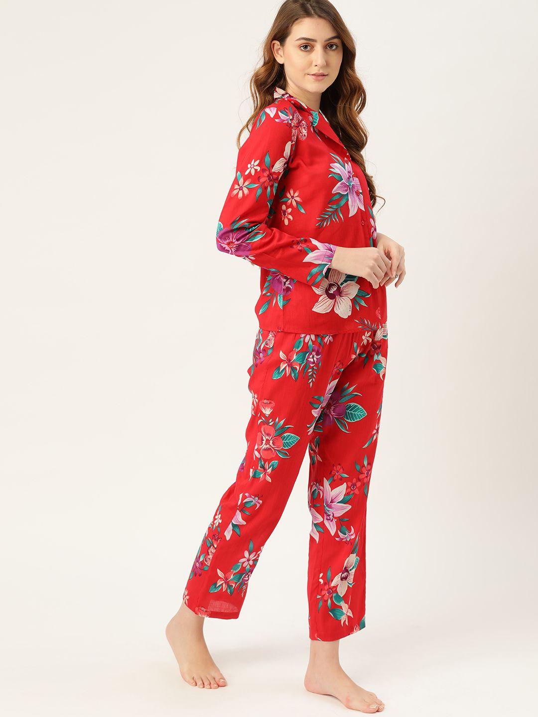 etc women red & magenta floral printed night suit