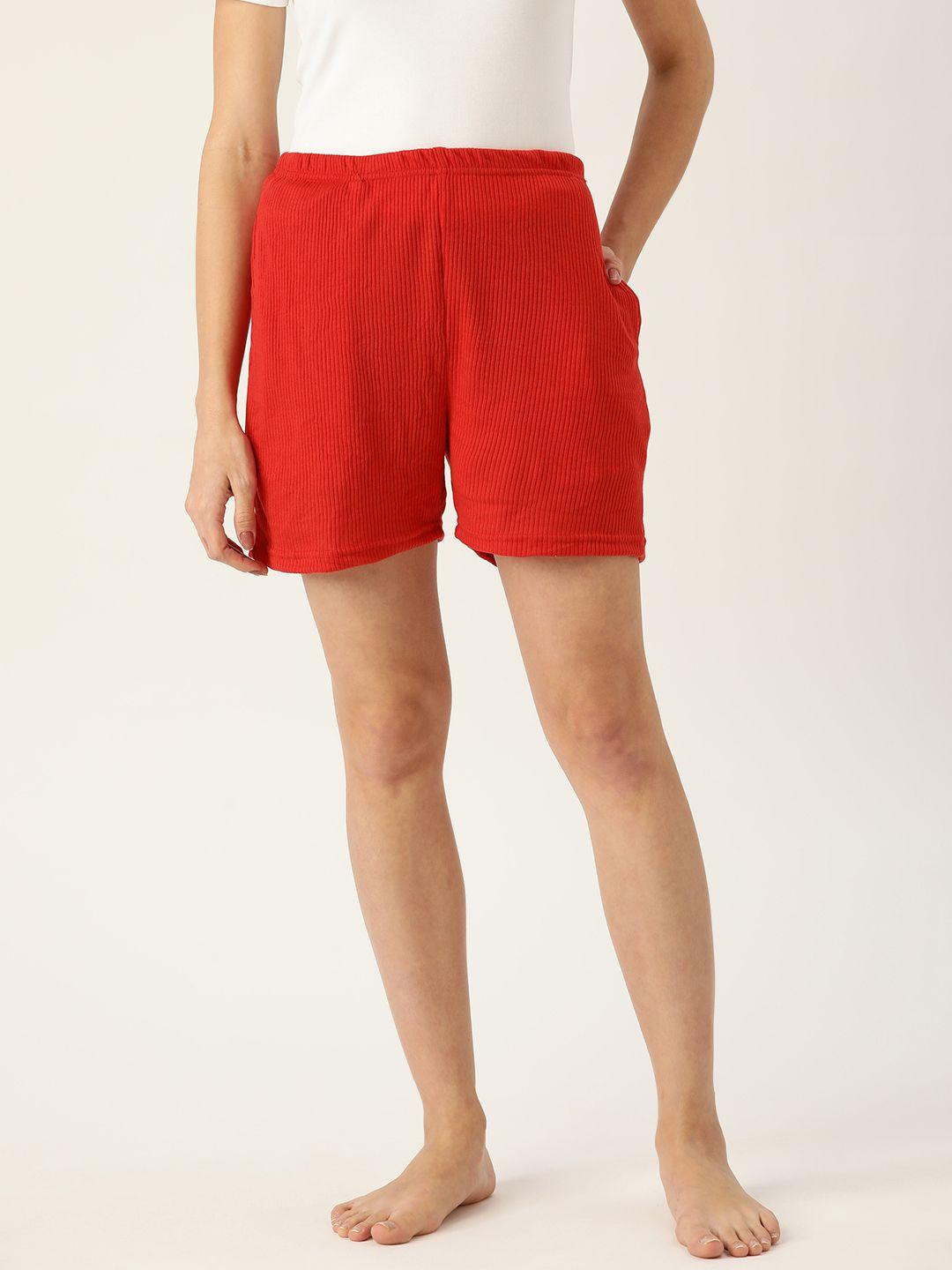 etc women red solid cotton lounge shorts