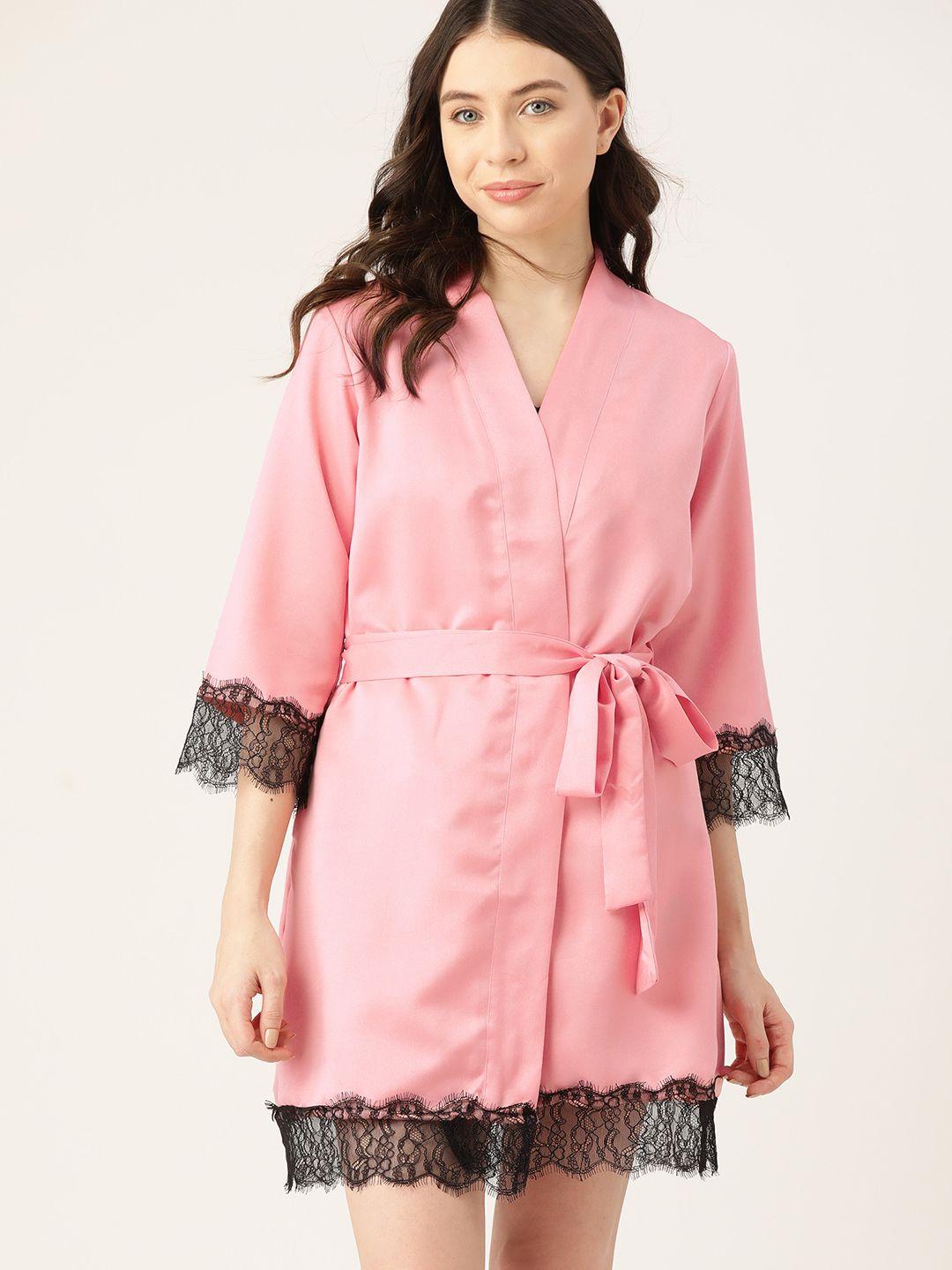 etc women solid lace bath robe