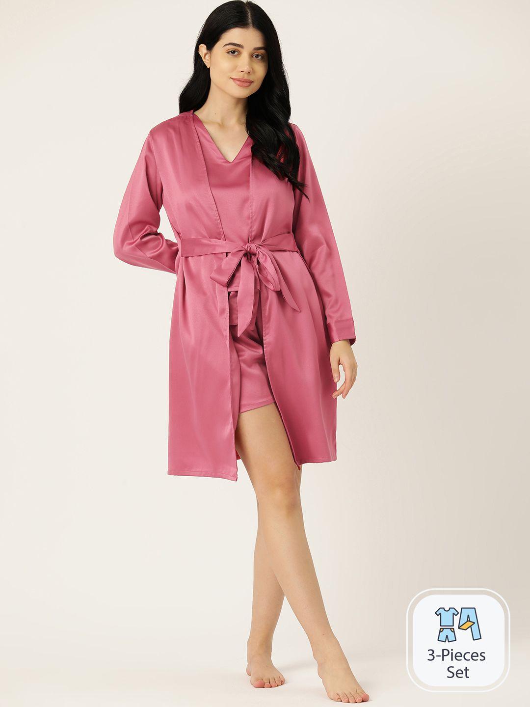 etc women solid night suit with robe