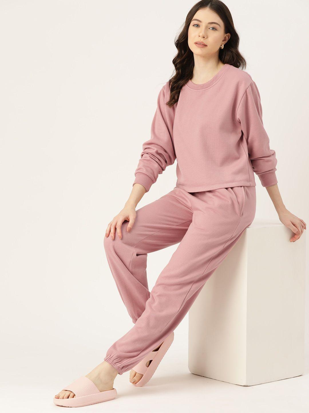 etc women solid pure cotton night suit