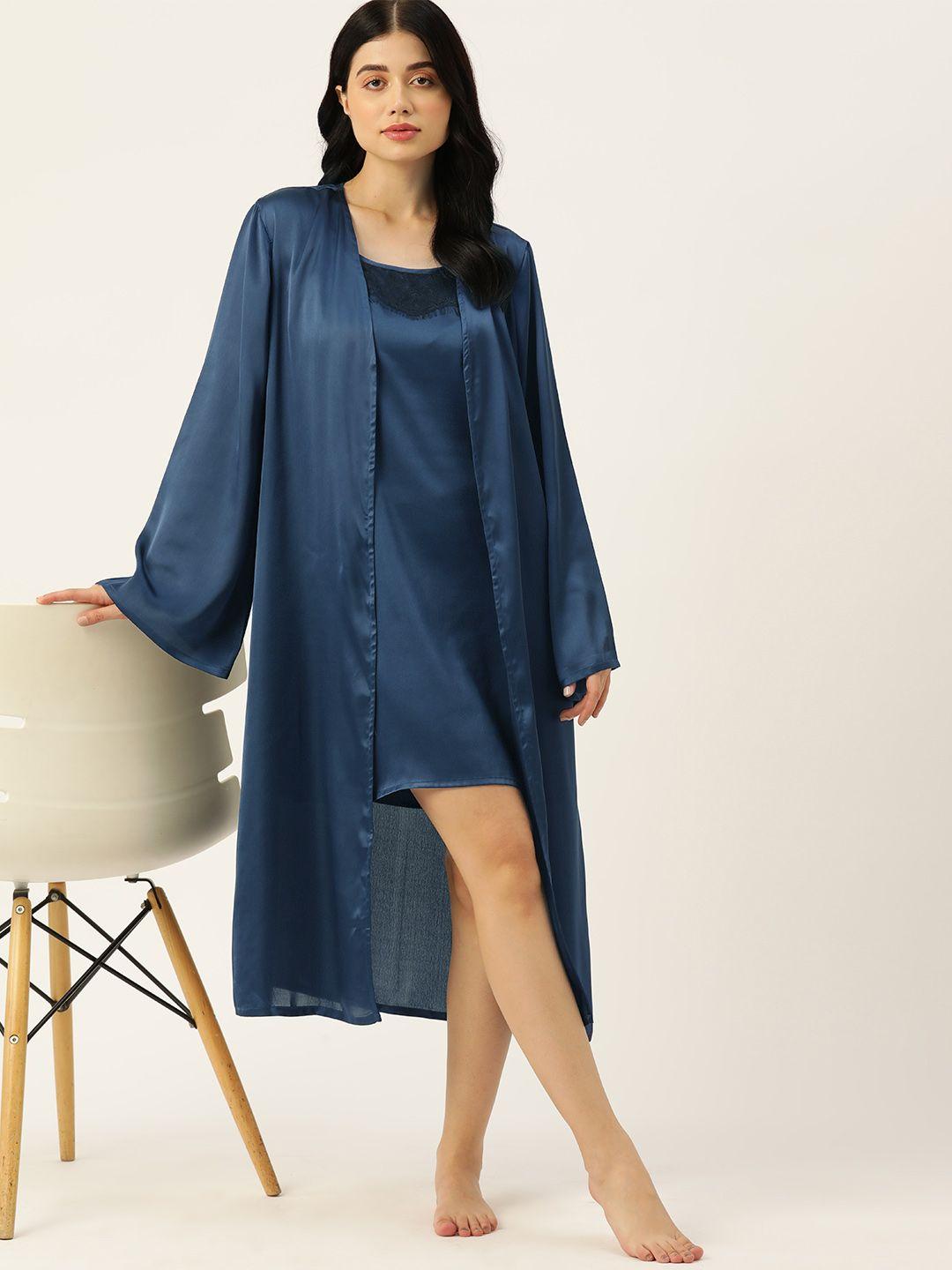 etc women solid satin night dress with robe