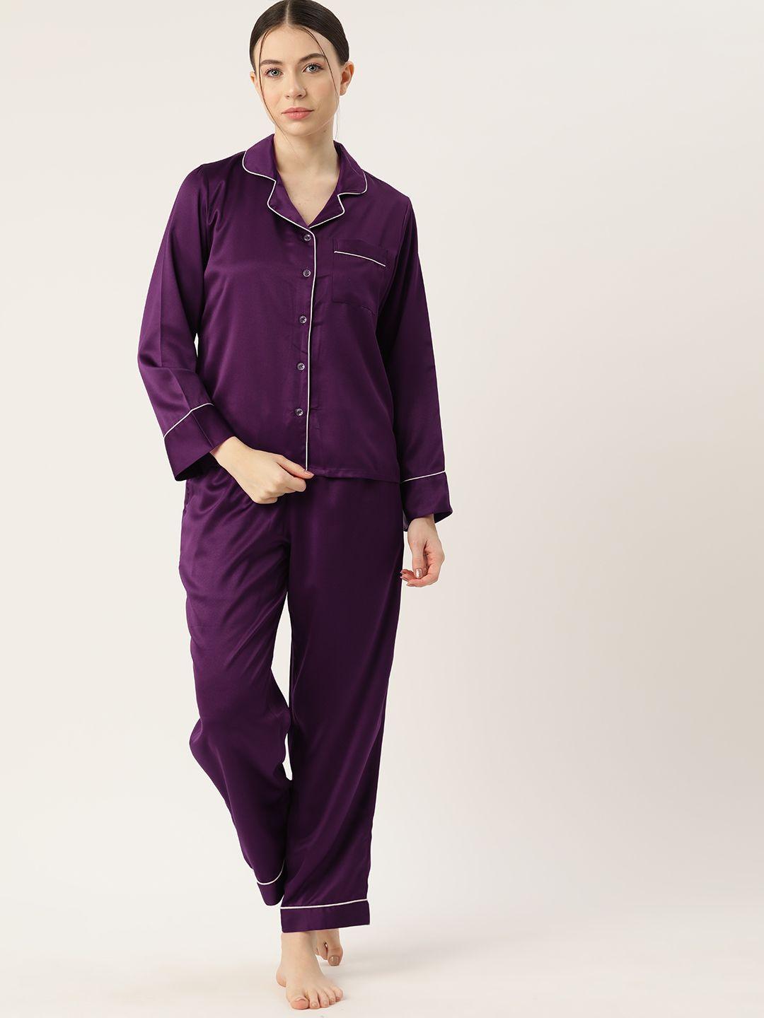 etc women solid satin night suit