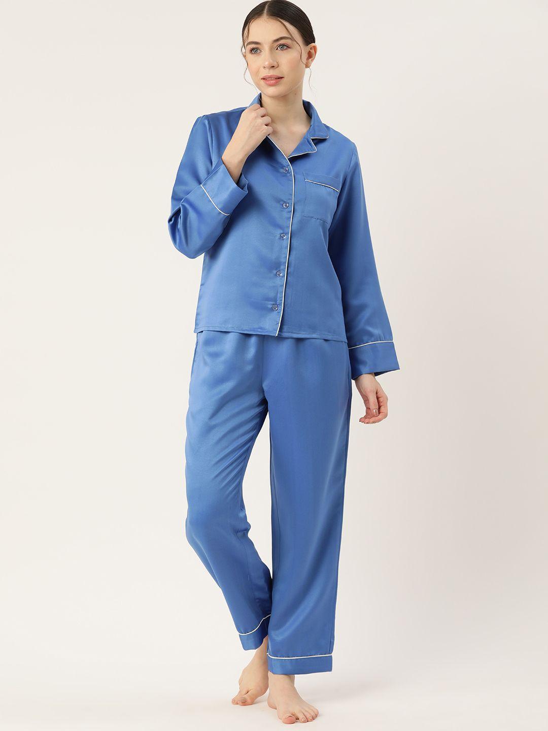 etc women solid satin night suit