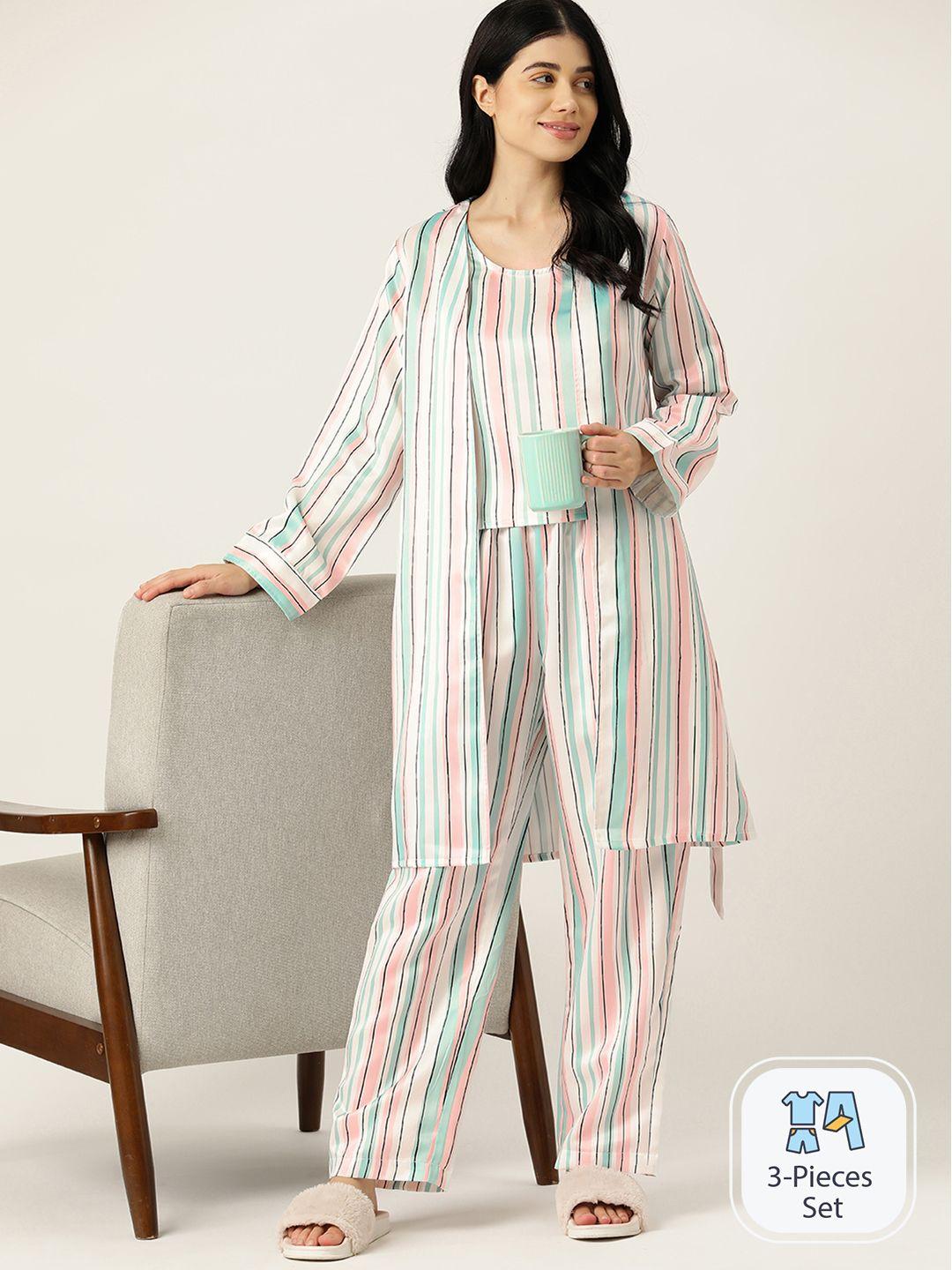 etc women striped night suit with robe