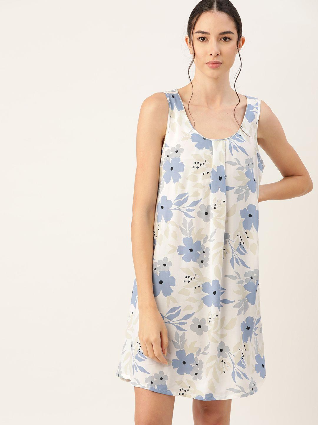 etc women white & blue printed nightdress