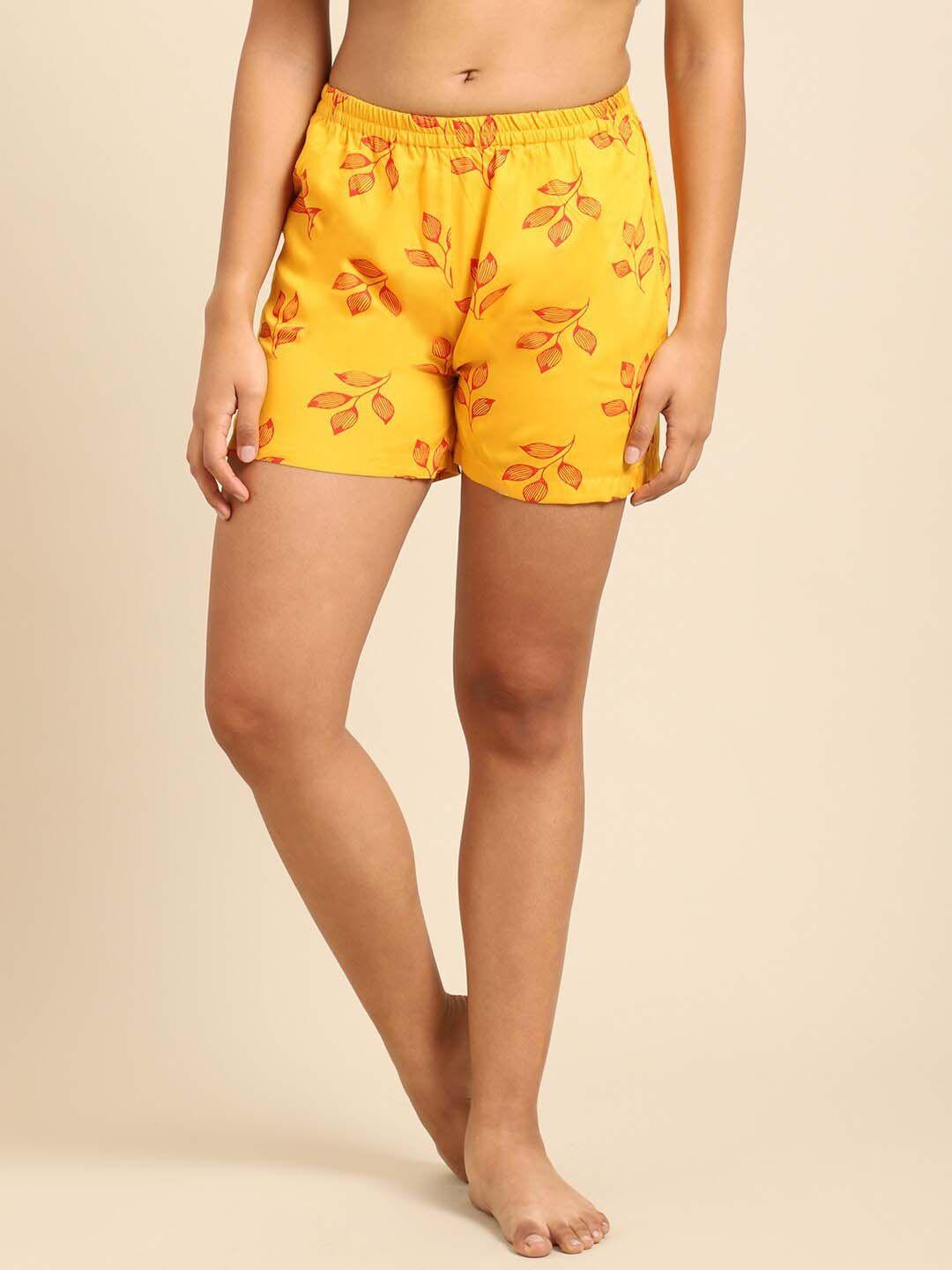 etc women yellow & maroon printed lounge shorts