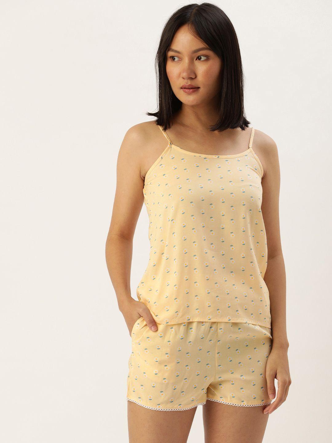 etc women yellow & white printed night suit