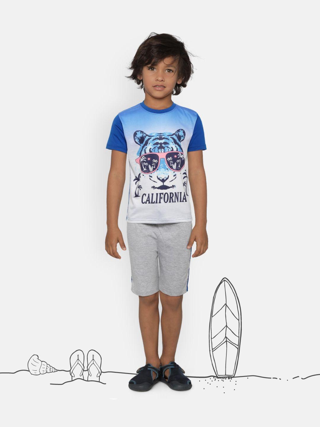 eteenz boys blue & grey melange tiger print t-shirt with shorts