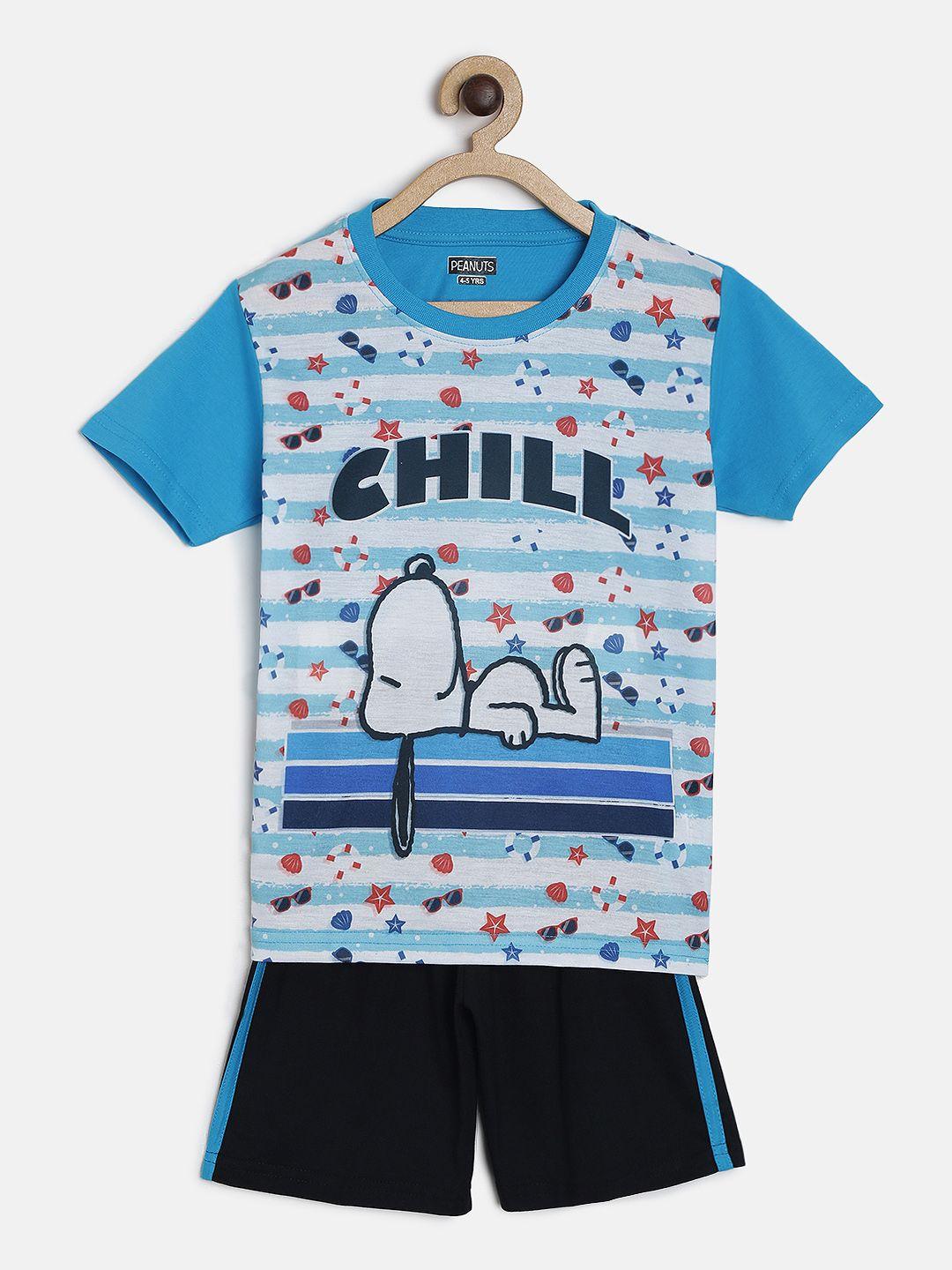 eteenz boys blue printed t-shirt with shorts