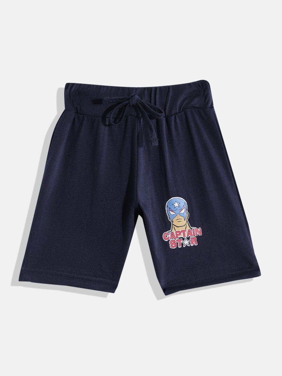 eteenz boys mid-rise captain star printed premium cotton shorts