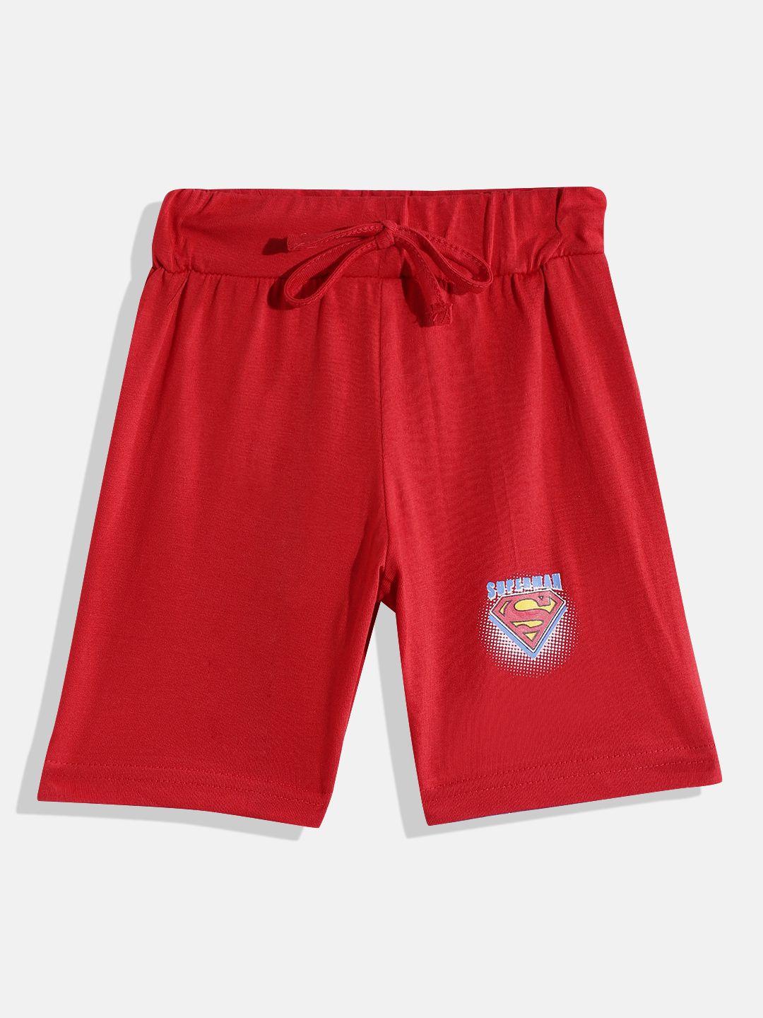 eteenz boys mid-rise superman logo printed premium cotton shorts