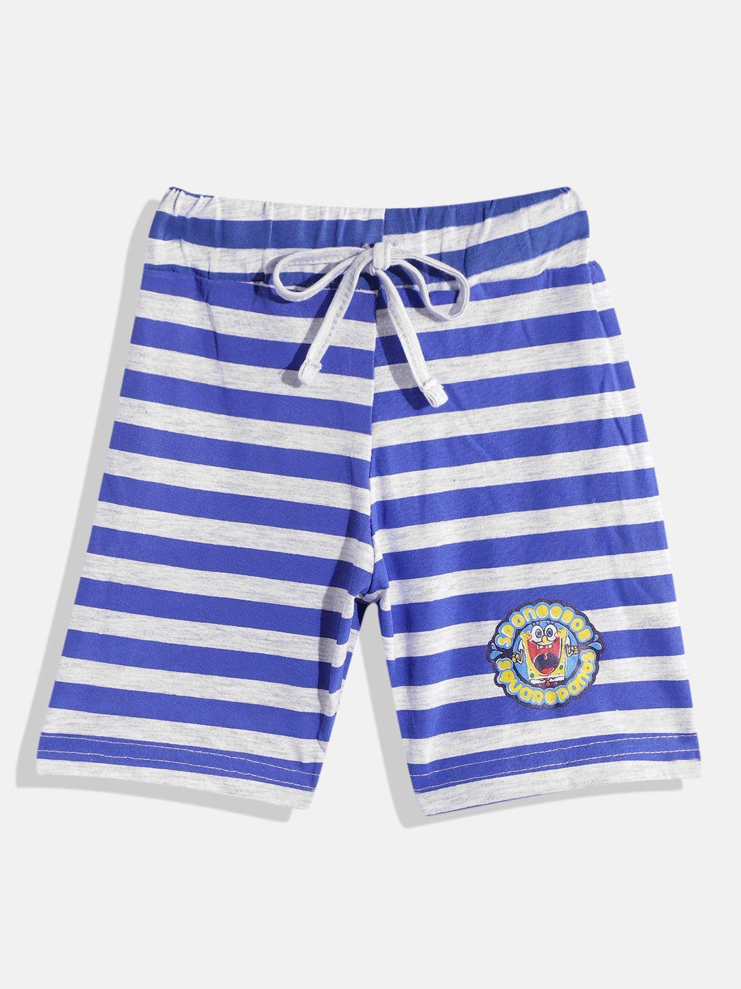 eteenz boys premium cotton striped sponge bob print regular shorts
