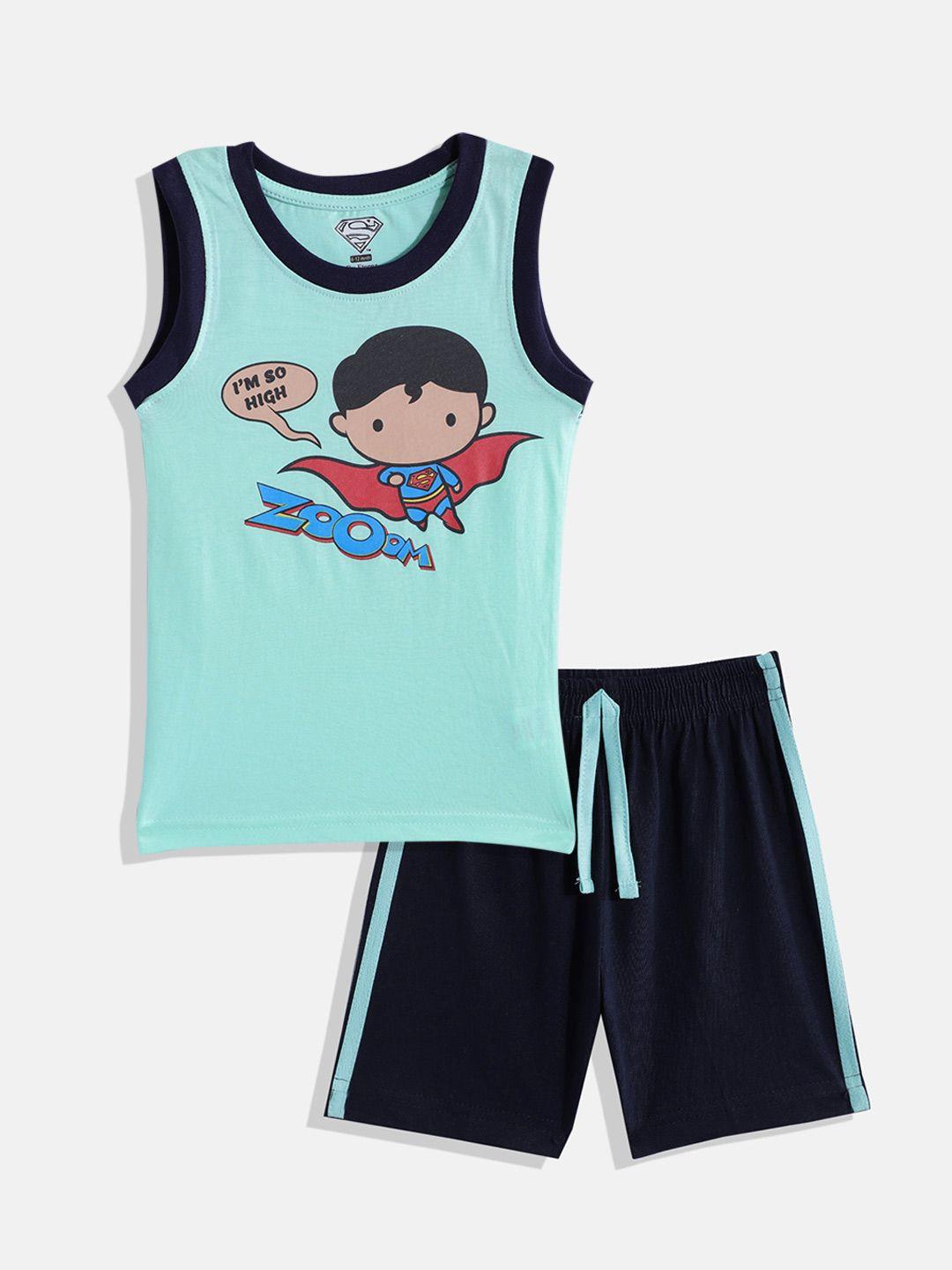 eteenz boys premium cotton superman printed t-shirt with shorts