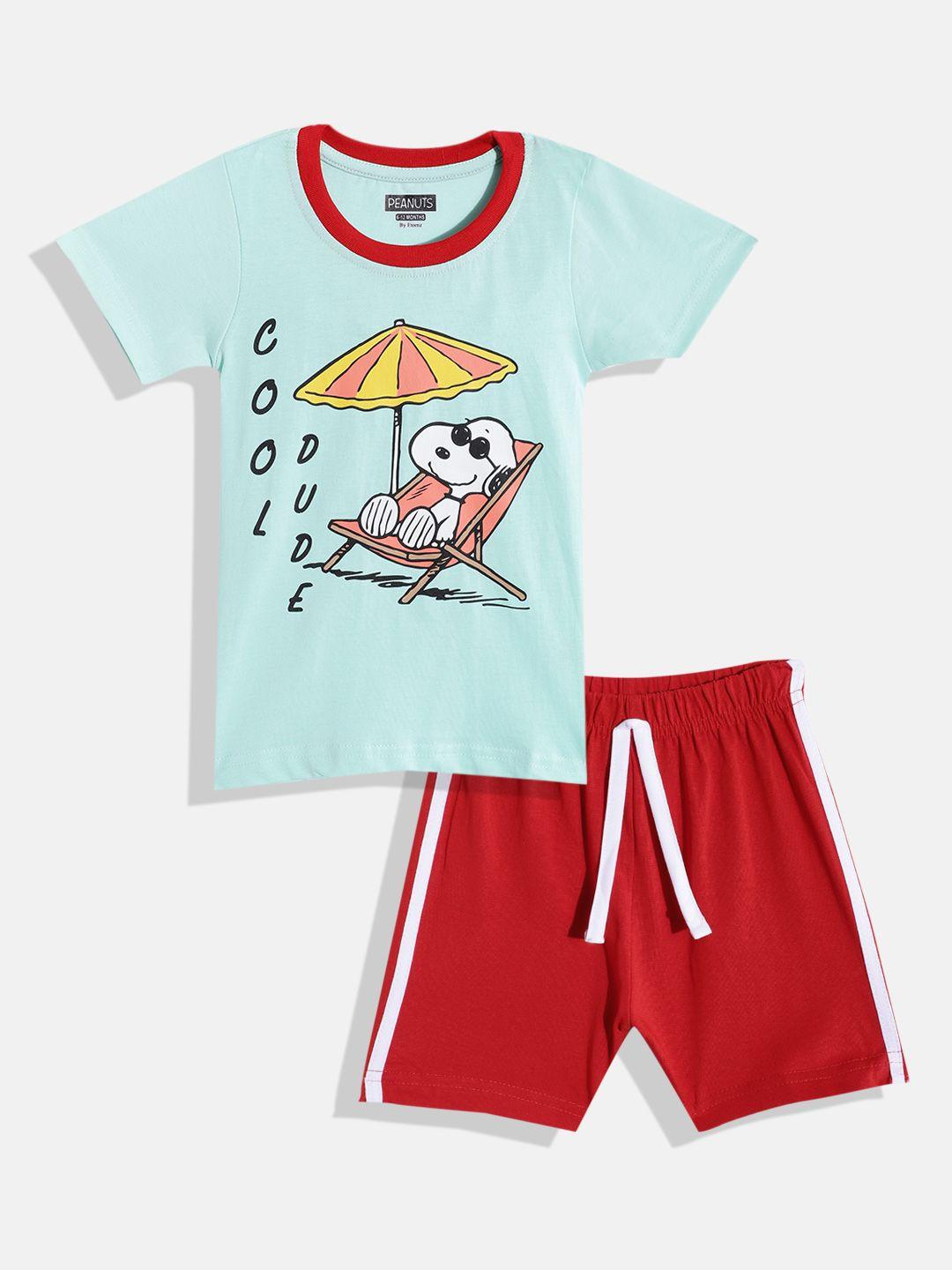 eteenz infant boys premium cotton snoopy printed t-shirt with shorts