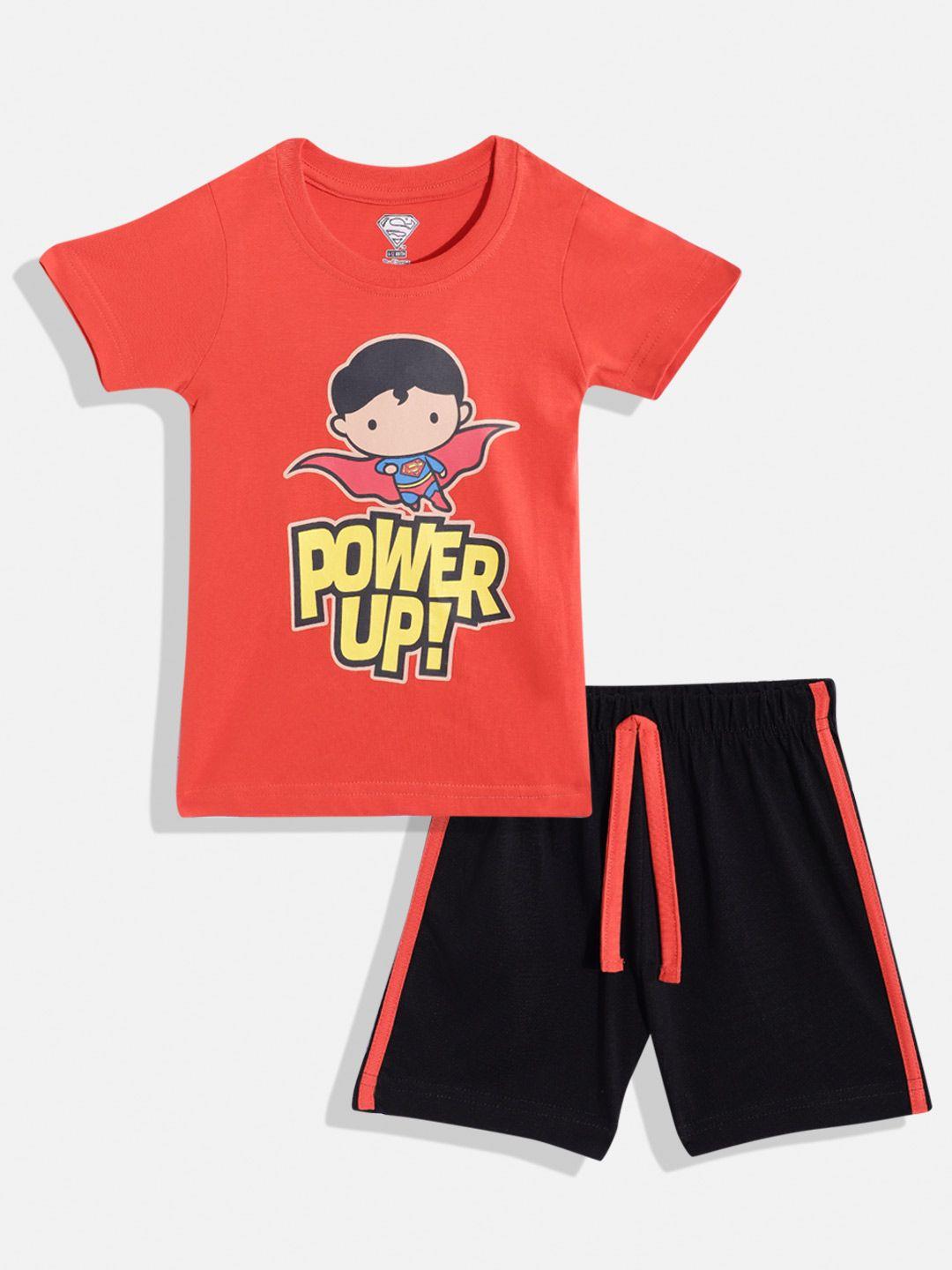 eteenz infant boys premium cotton superman printed t-shirt with shorts