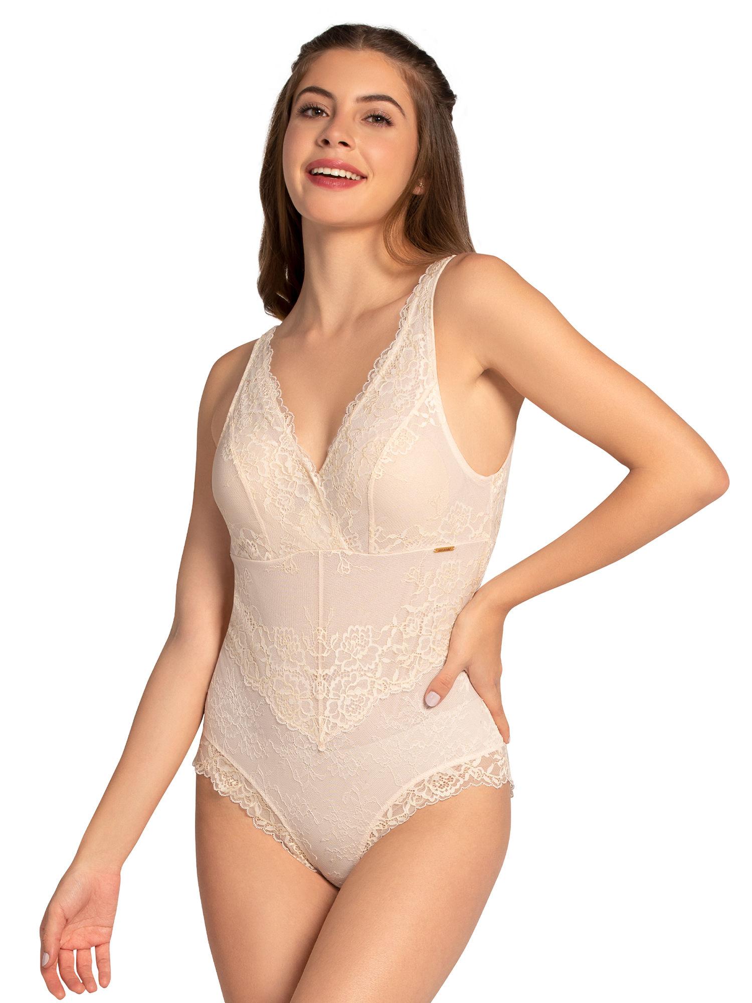 eternal bliss lace bodysuit - angel wing - beige