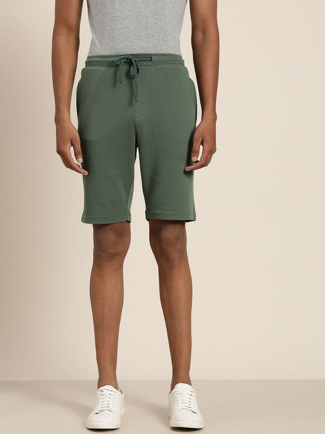ether-men-olive-green-self-striped-shorts