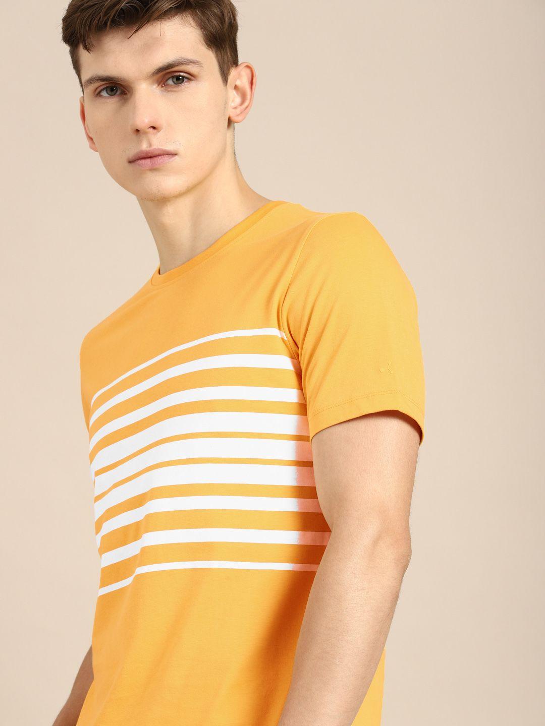 ether men yellow  white striped round neck pure cotton t-shirt