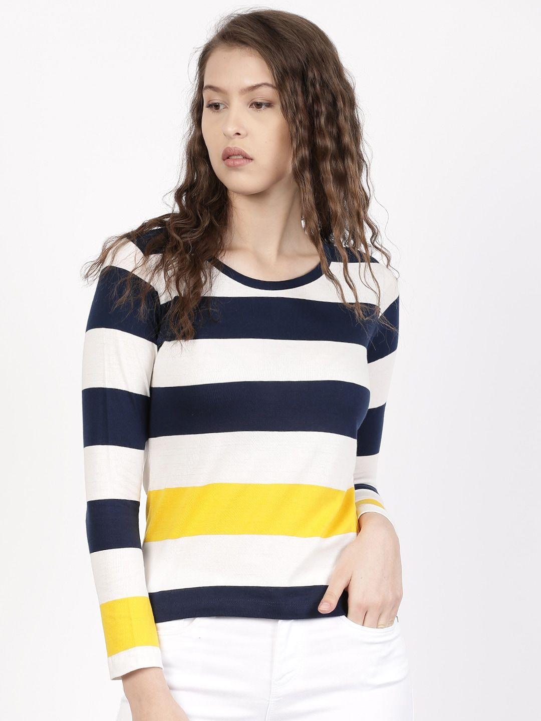 ether women navy & white lightweight striped long sleeve round neck t-shirt