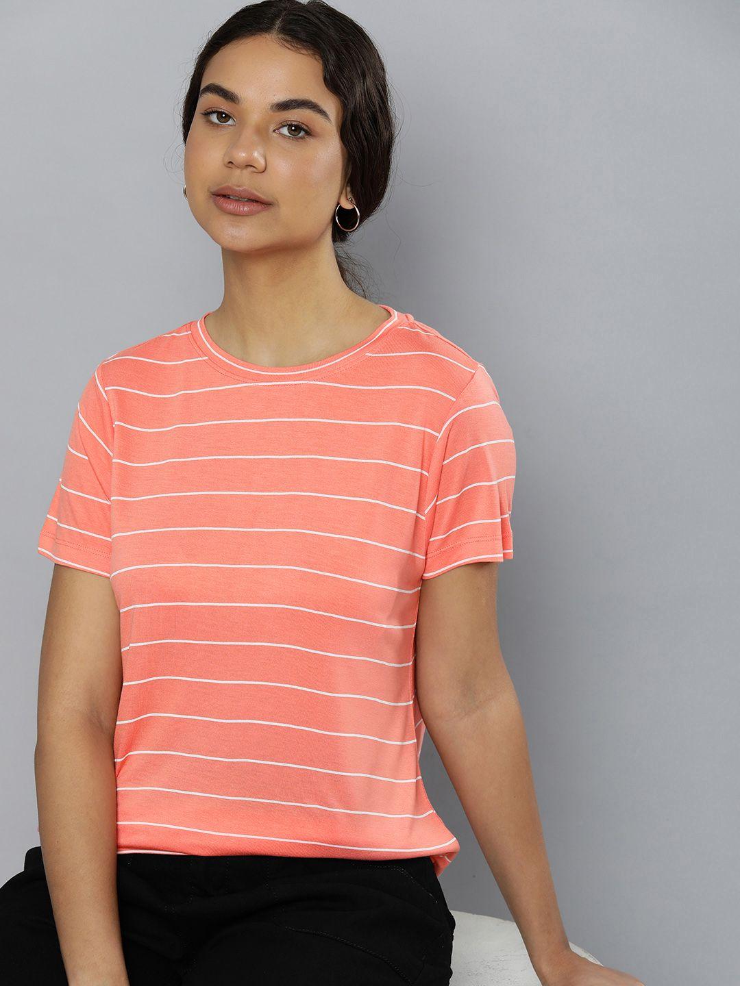 ether women round neck short sleeves striped t-shirt
