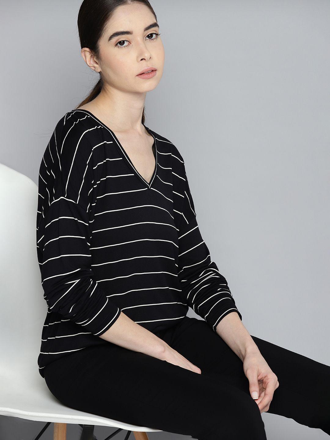 ether women striped v-neck monochrome t-shirt