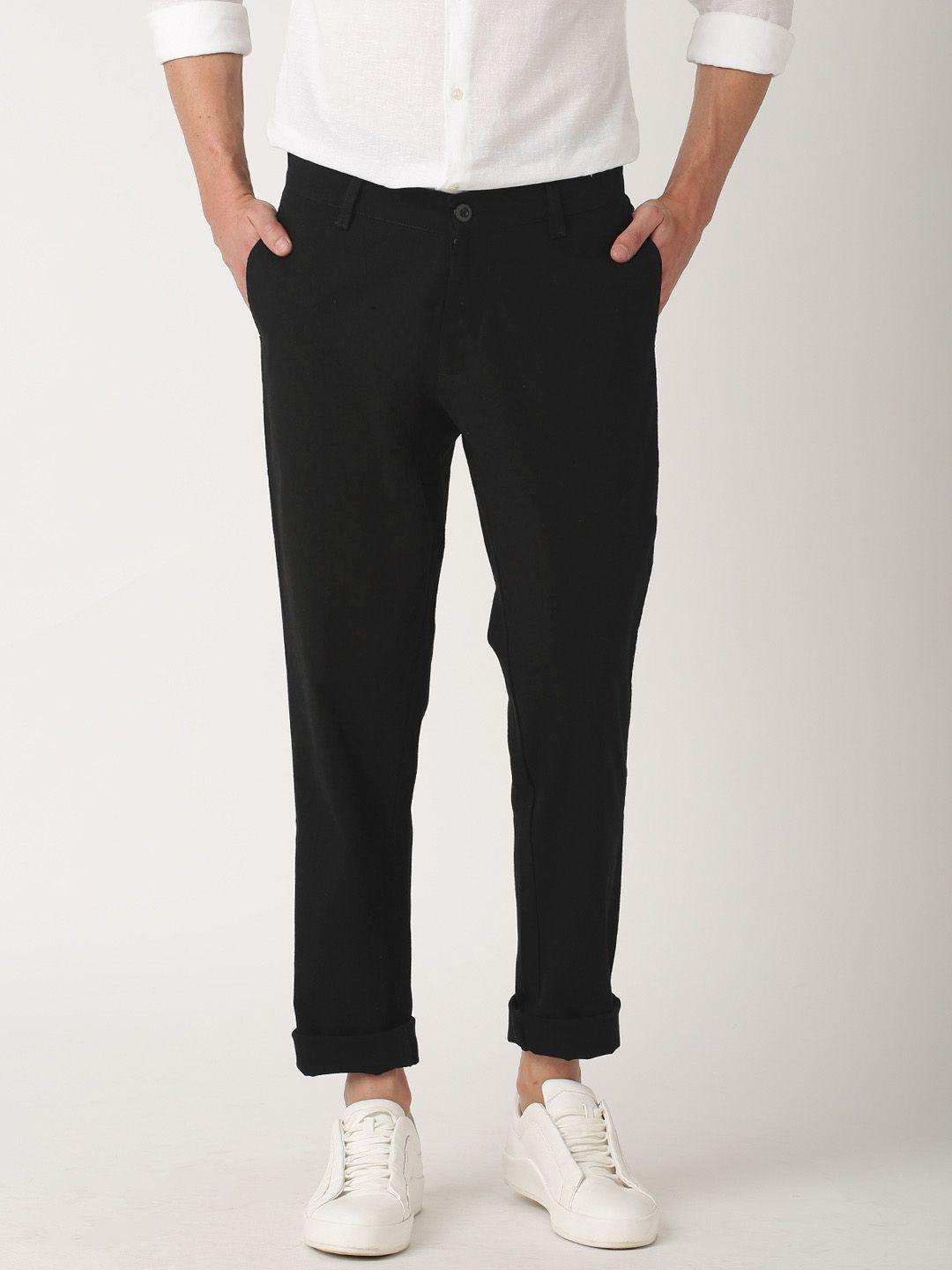 ether black casual regular fit trousers