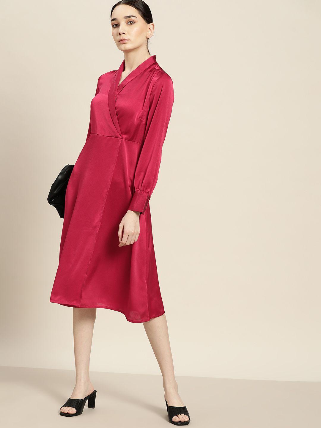 ether fuchsia pink wrap midi dress