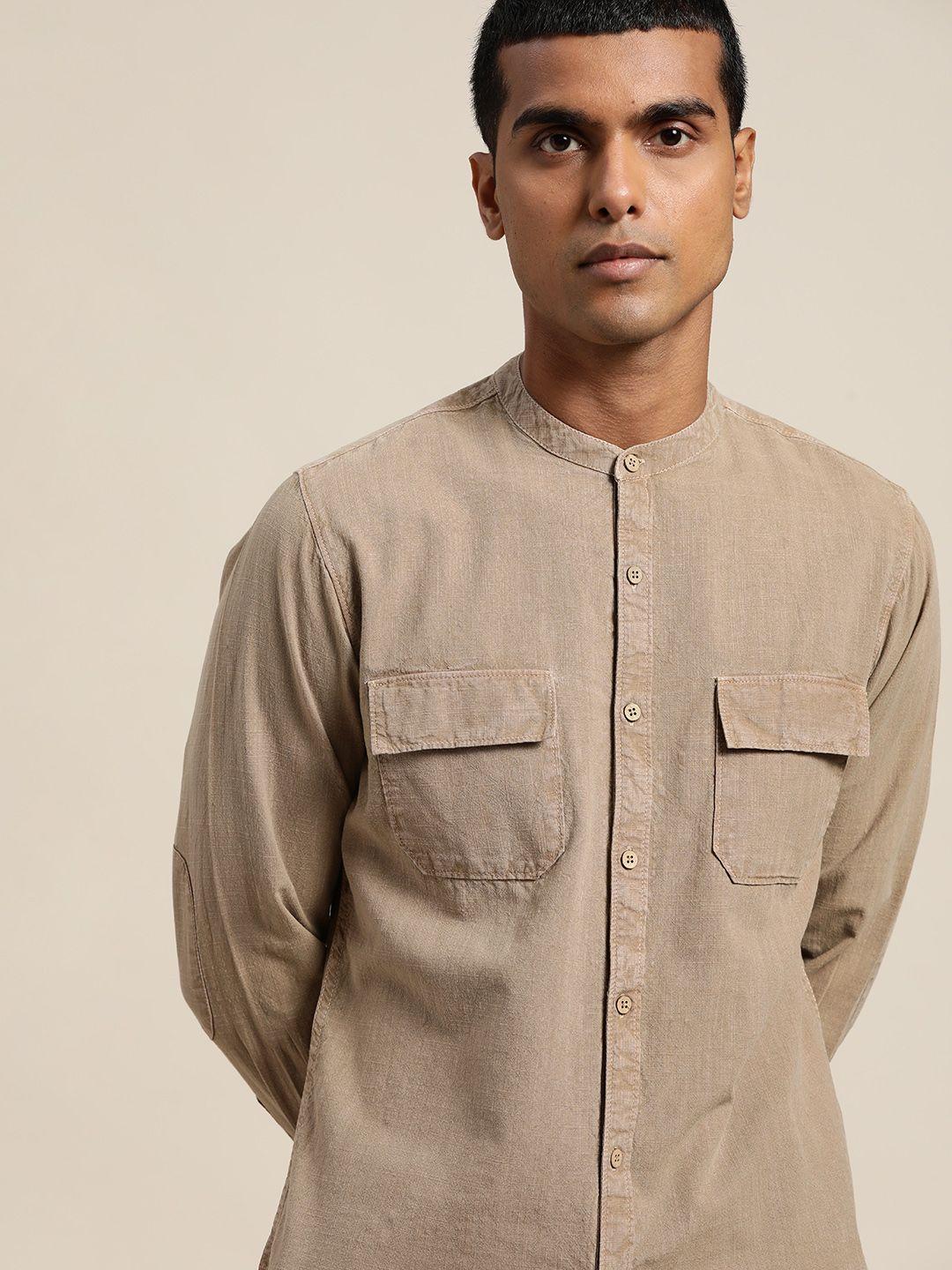 ether kora collection men beige sustainable unbleached fabric pure cotton casual shirt