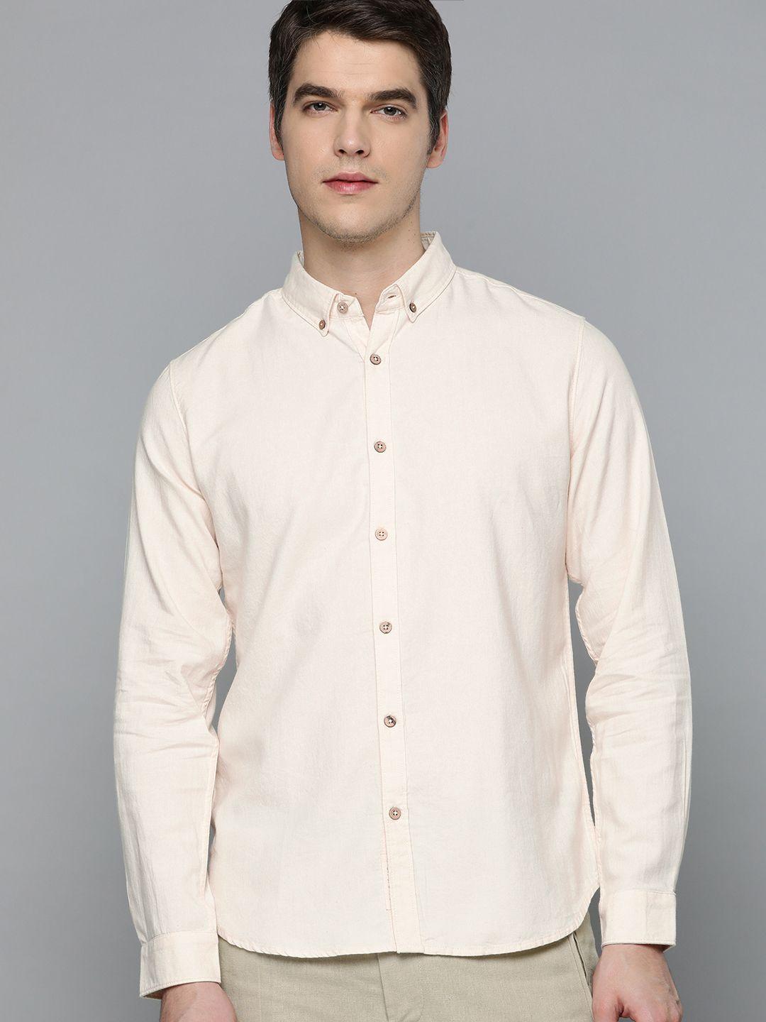 ether kora collection men cream-coloured sustainable unbleached fabric cotton casual shirt