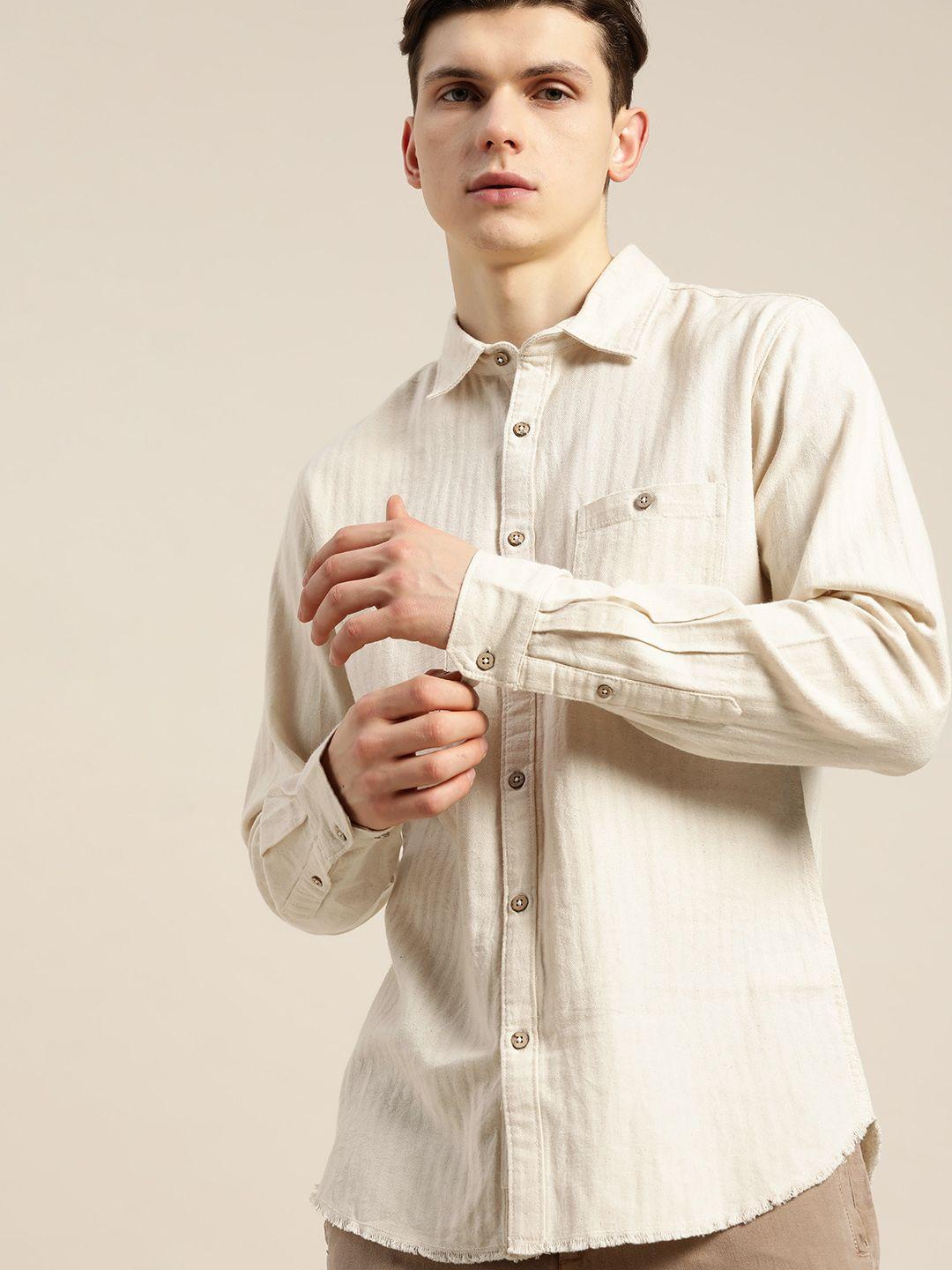 ether kora collection men cream-coloured sustainable unbleached fabric pure cotton shirt