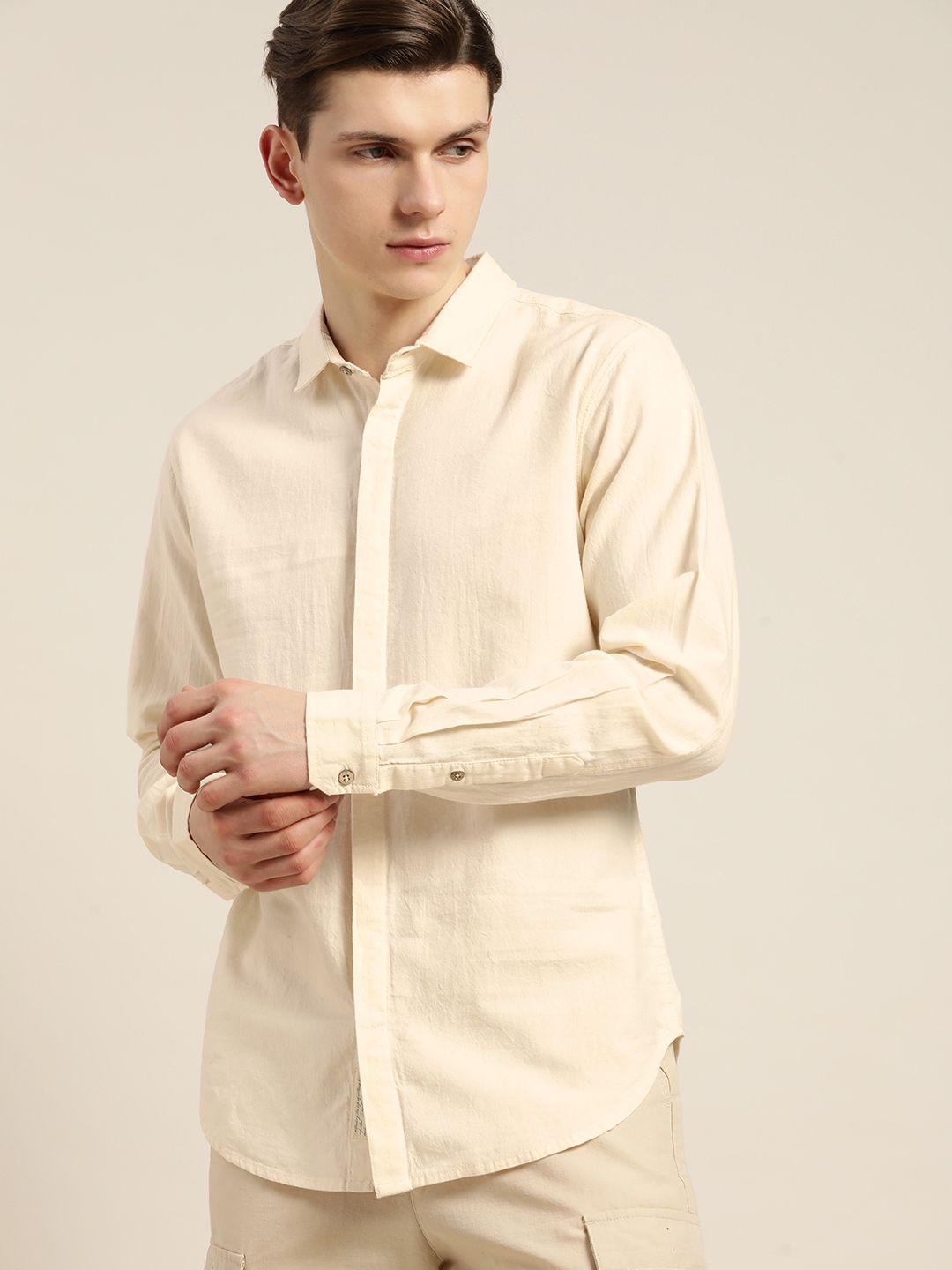 ether kora collection men cream-coloured sustainable unbleached fabric pure cotton shirt