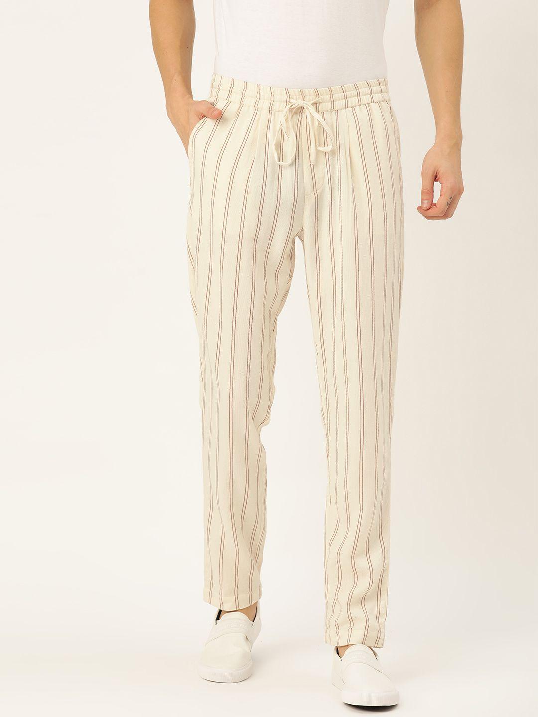 ether kora collection men off-white sustainable unbleached slim striped regular sustainable trousers