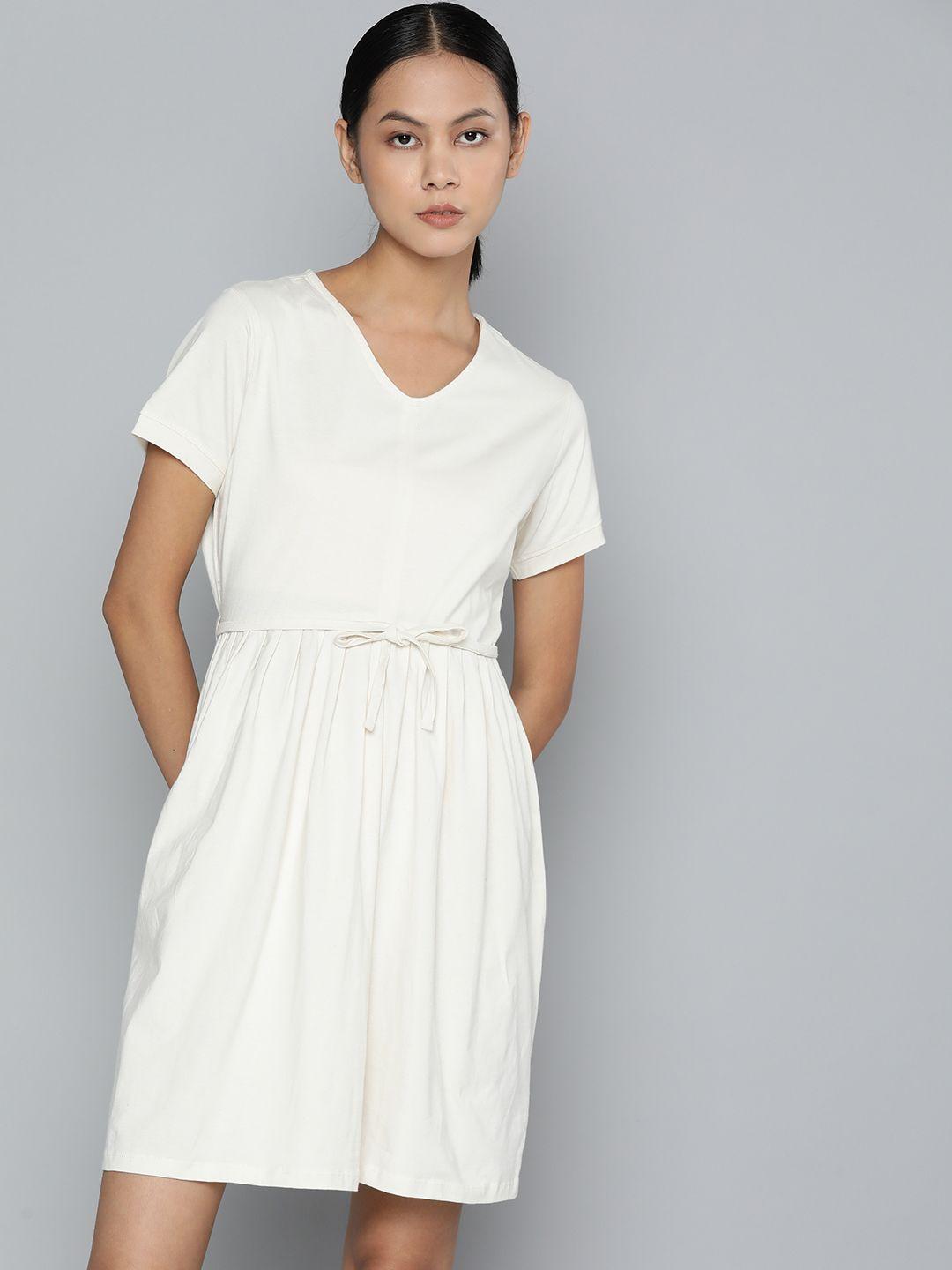 ether kora collection women off-white sustainable unbleached fabric dress