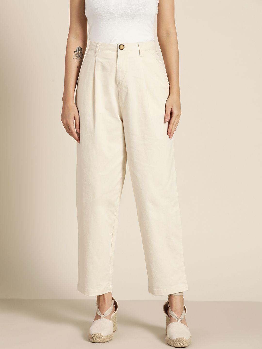 ether kora collection women off-white sustainable unbleached fabric pleated trousers
