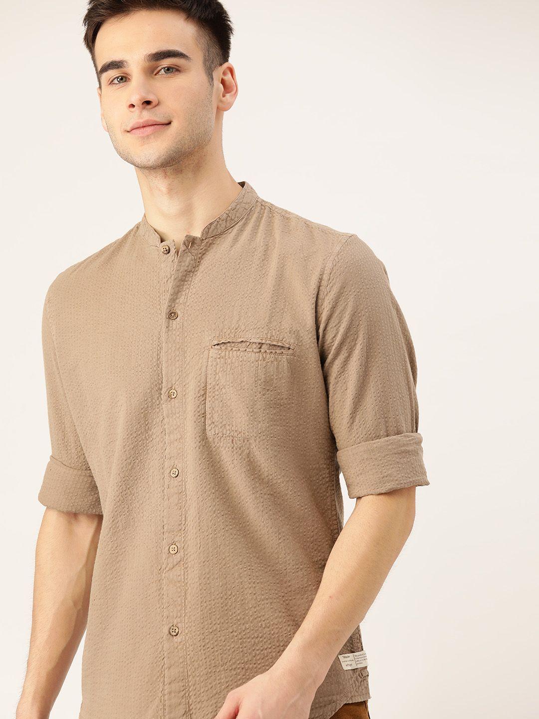 ether kora natural dyed men beige solid pure cotton sustainable casual shirt