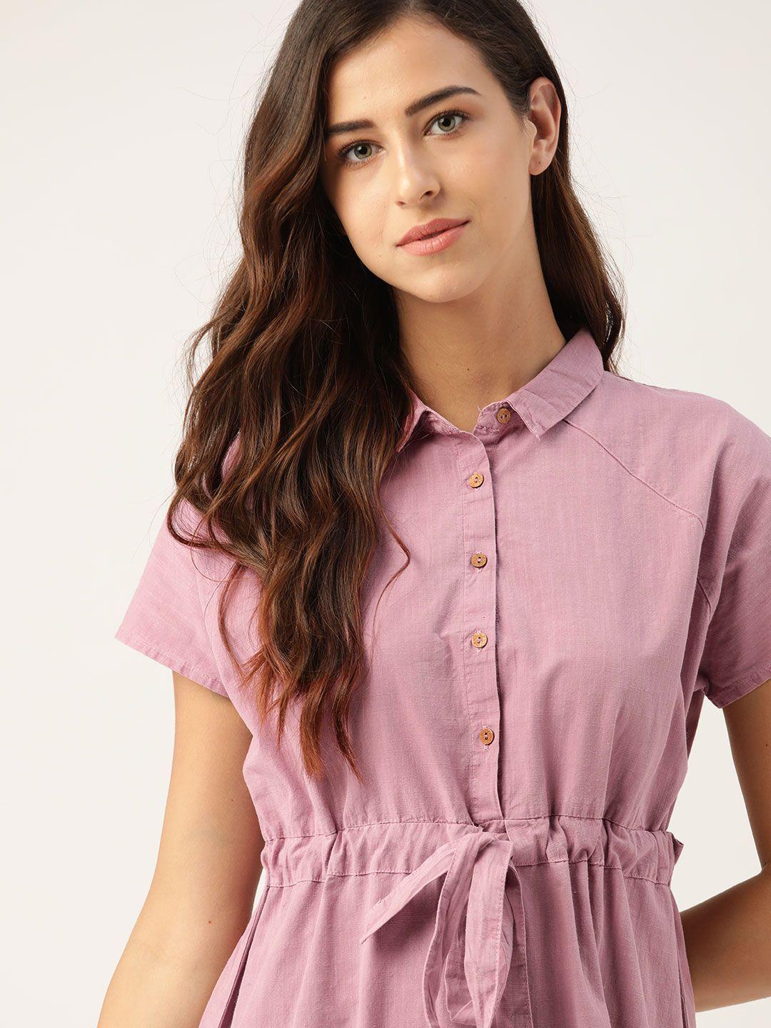 ether kora natural dyed women mauve pure cotton solid sustainable shirt dress