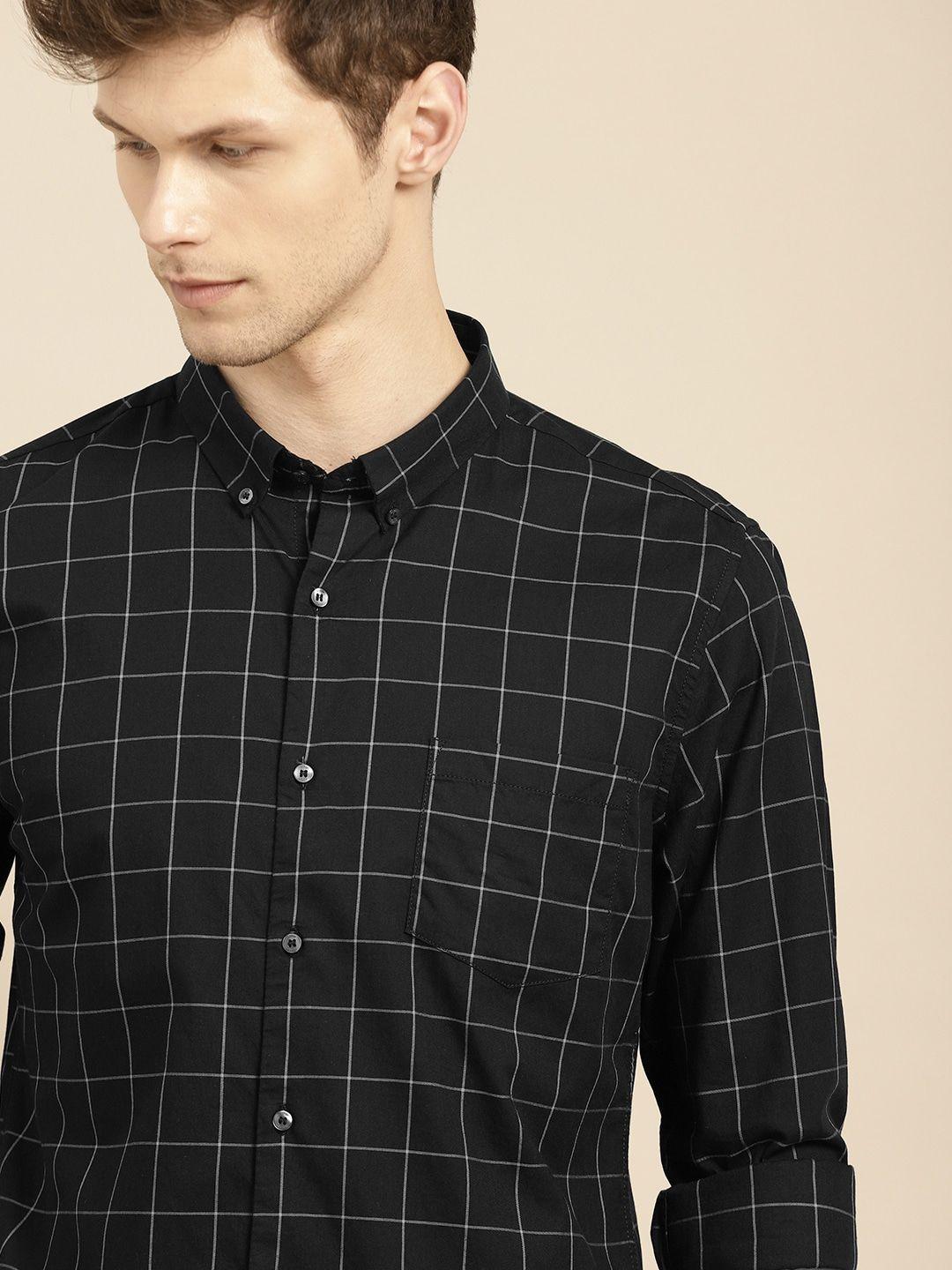 ether men black & grey checked antimicrobial regular fit casual shirt