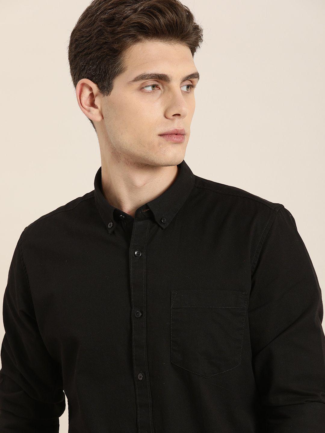 ether men black opaque pure cotton casual shirt