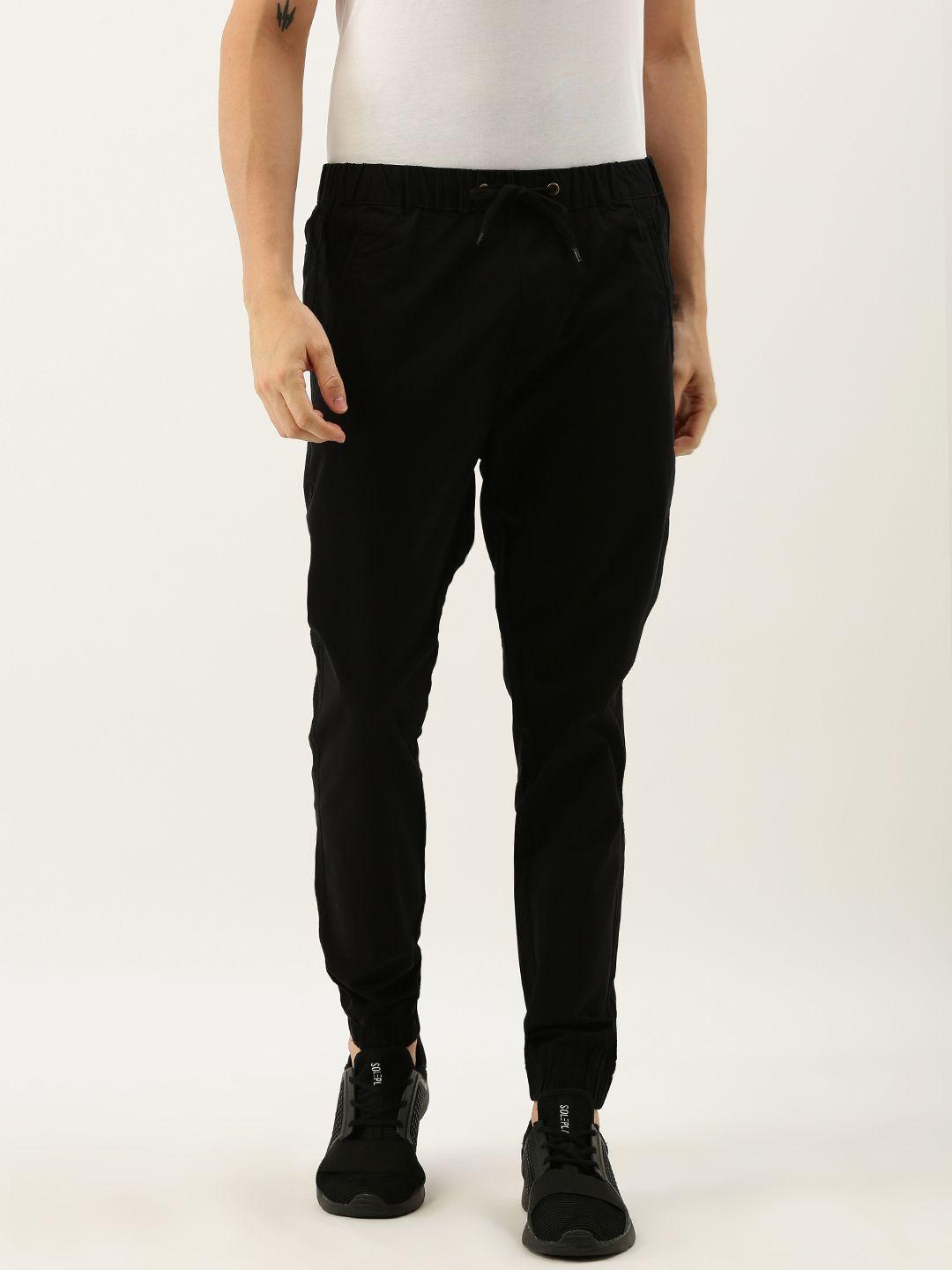 ether men black regular fit solid joggers