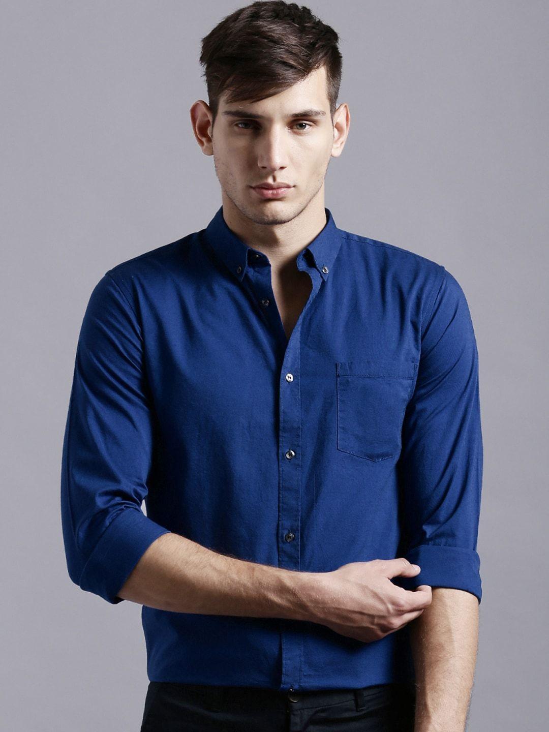 ether men blue regular fit anti-microbial oxford casual shirt