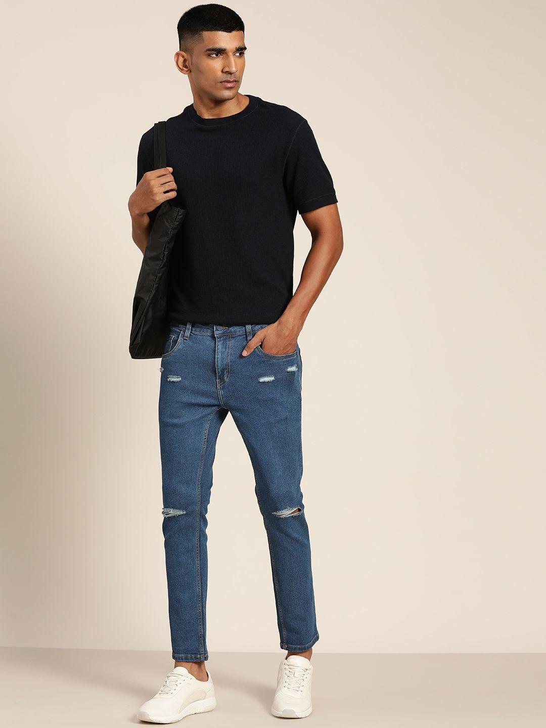 ether men blue skinny fit mildly distressed stretchable jeans