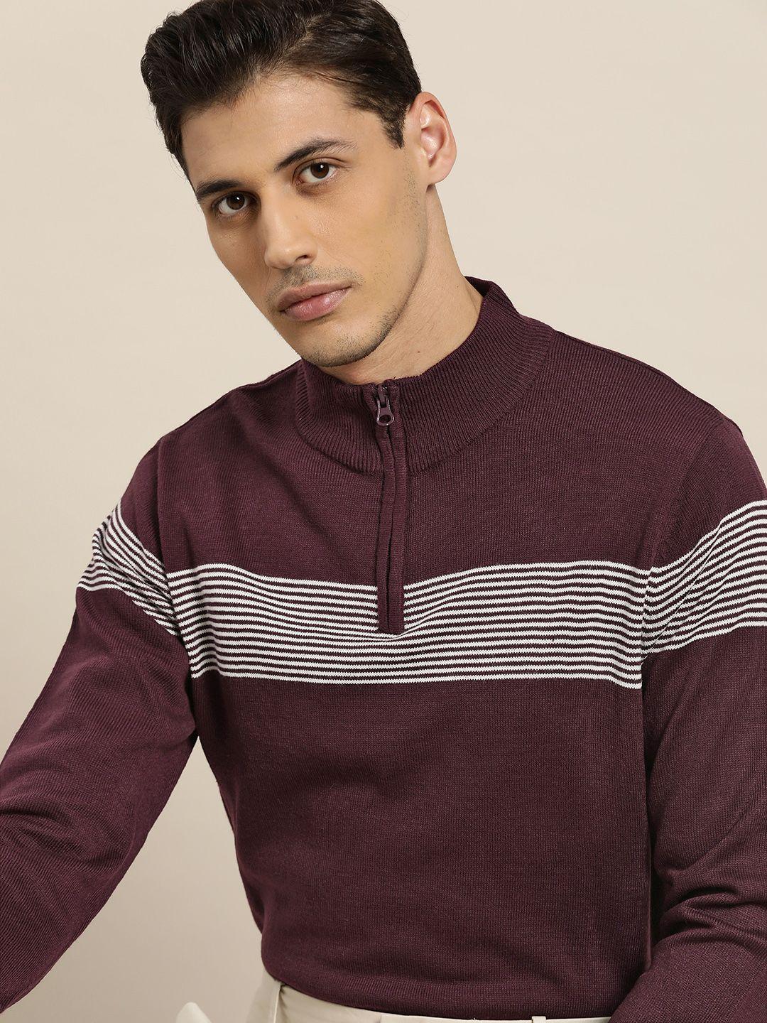 ether men burgundy & white striped pullover