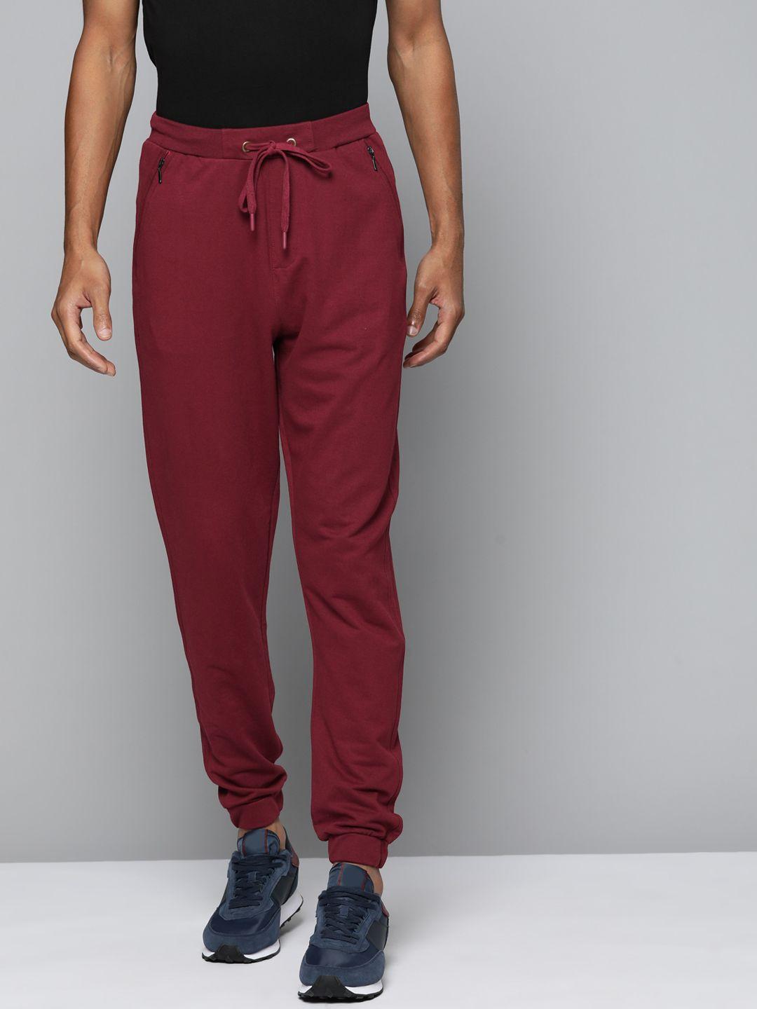 ether men burgundy solid joggers