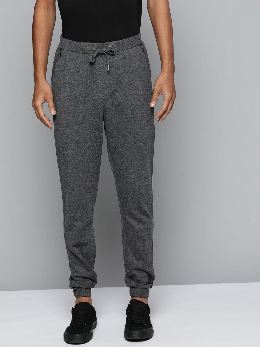 ether men charcoal grey solid joggers