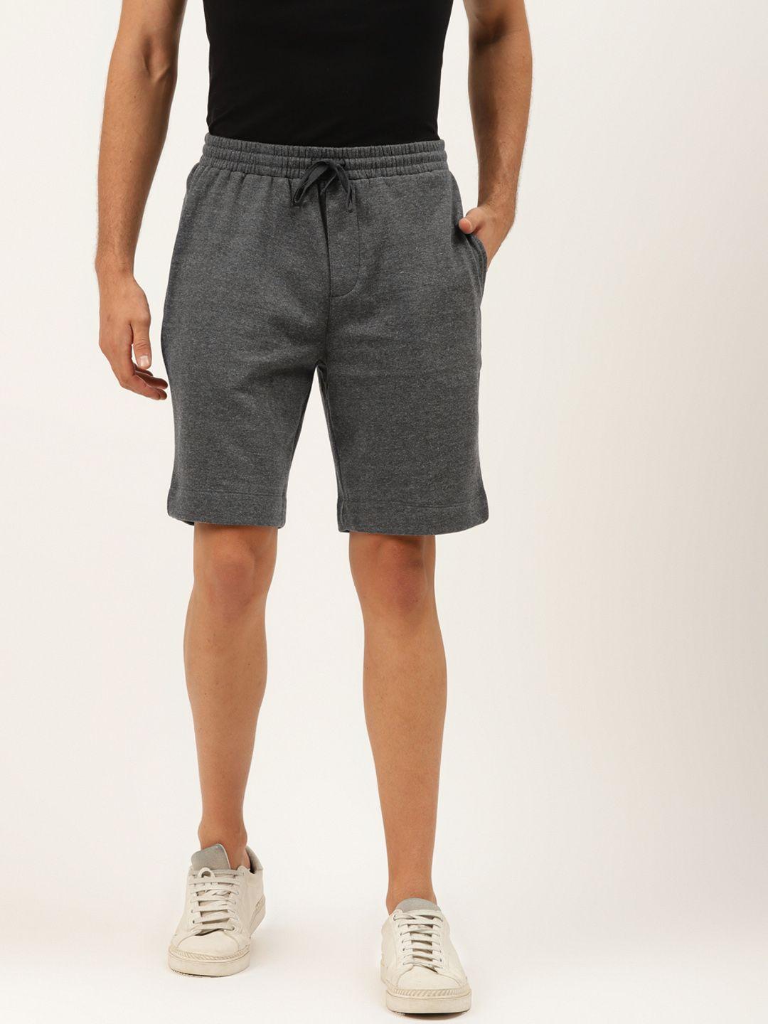 ether men charcoal grey solid mid-rise regular shorts